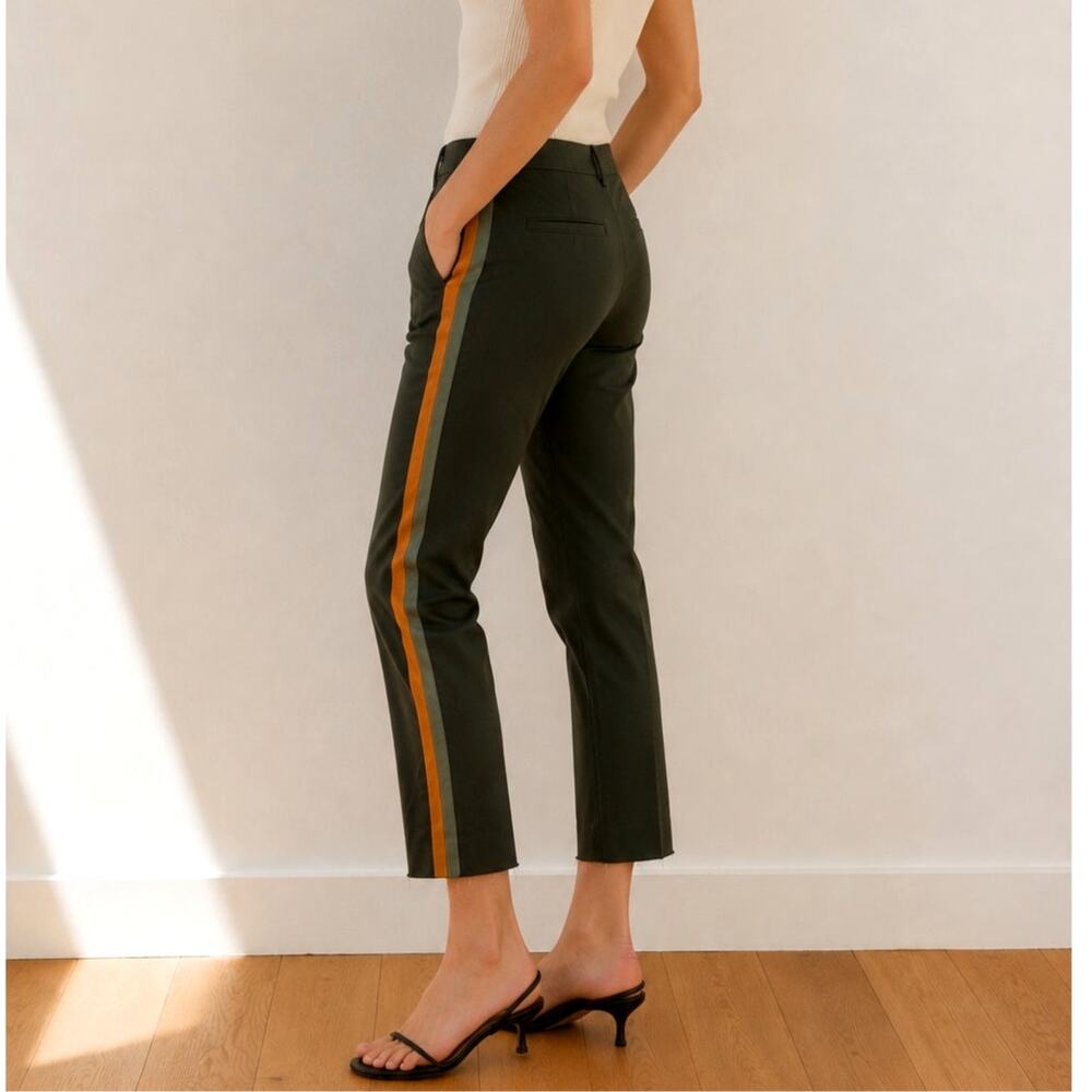 Le Superbe Striped Cropped Pants Olive Orange Cotton Stretch Trousers size 8